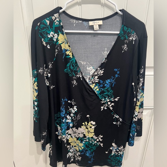 Style & Co. Black Floral Wrap Blouse - Picture 1 of 6